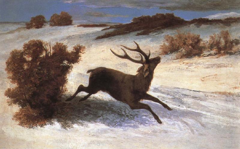 Gustave Courbet The deer running in the snow china oil painting image